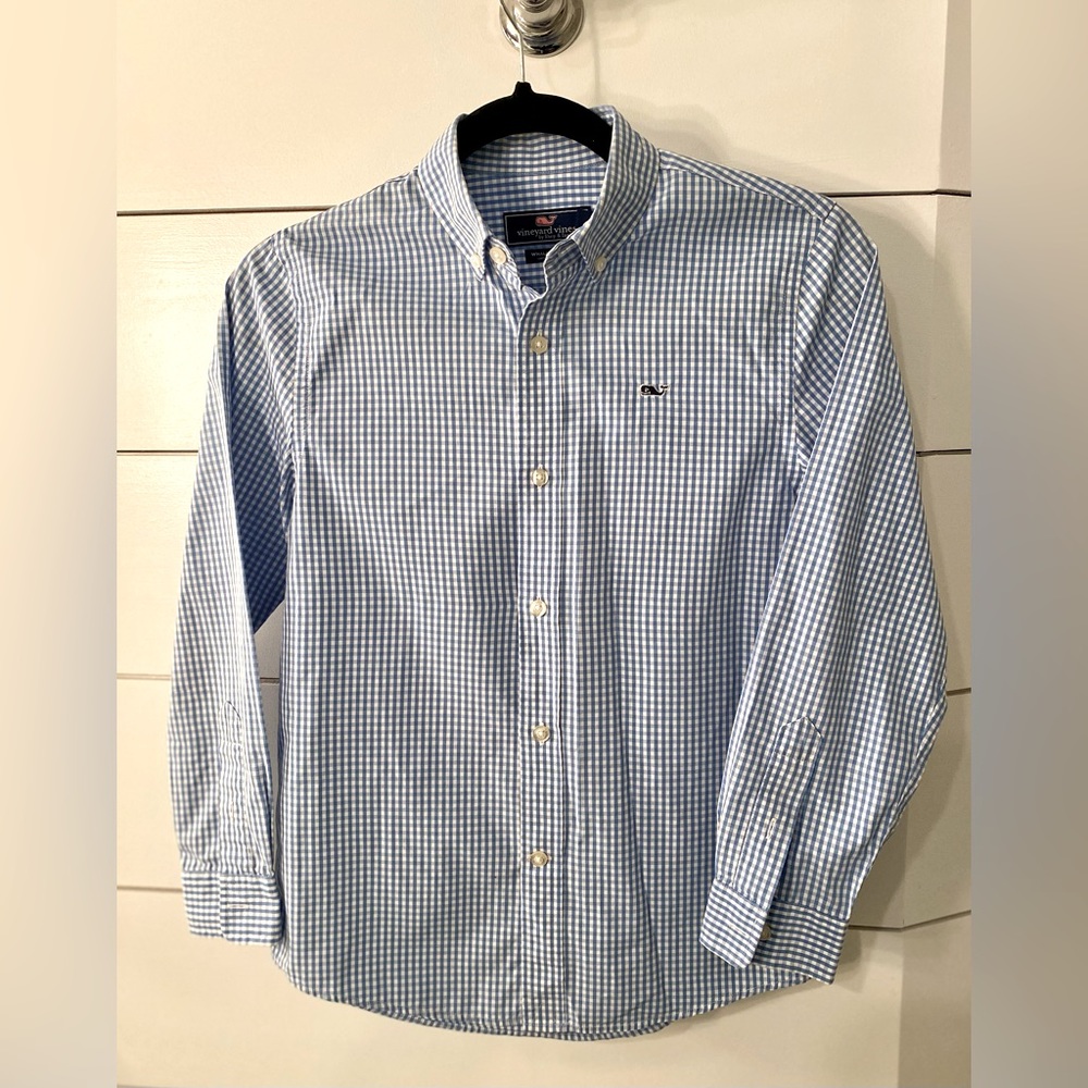 Boys Vineyard Vines Blue Gingham Whale Shirt